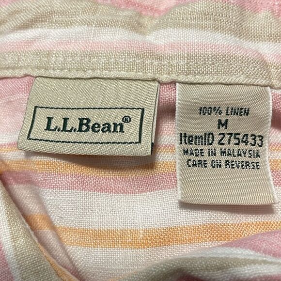 L.L. Bean Linen Button Up Long Sleeve Shirt Top Blouse Size Medium,Pink, Stripes - Picture 5 of 6